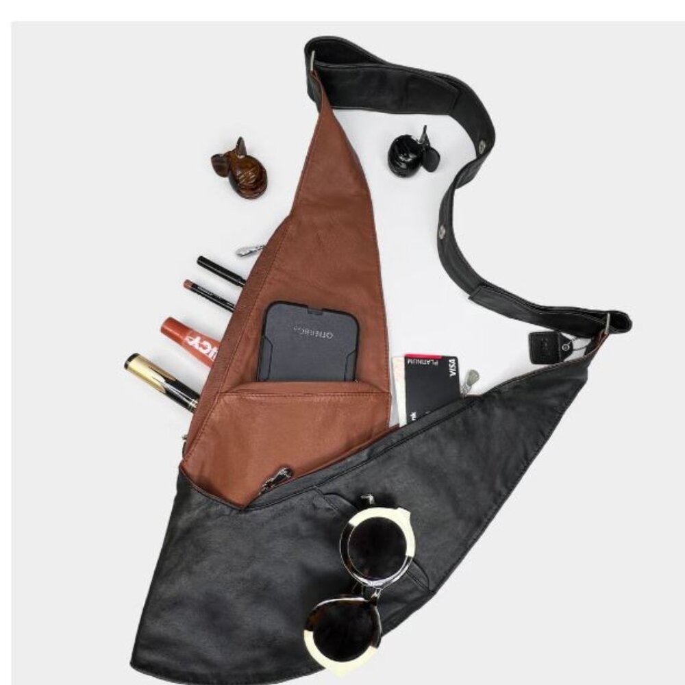 Black/Brown Reversible Leather Sash Bag